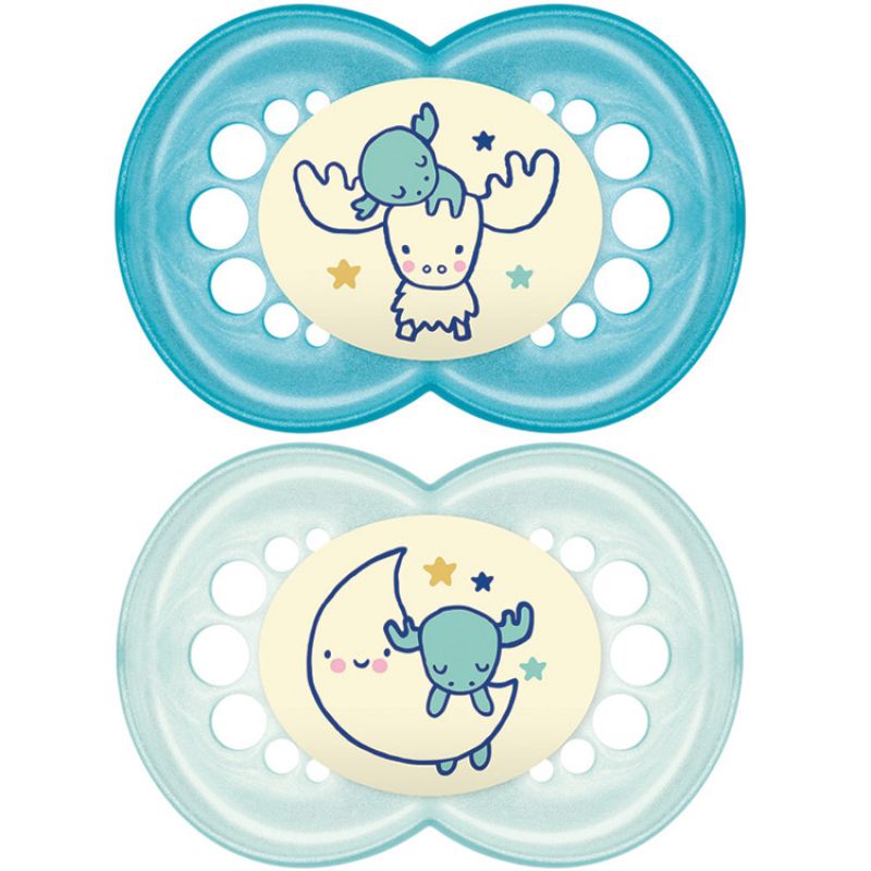 Lot de 2 sucettes anatomiques Nuit renne bleu (6-18 mois) MAM