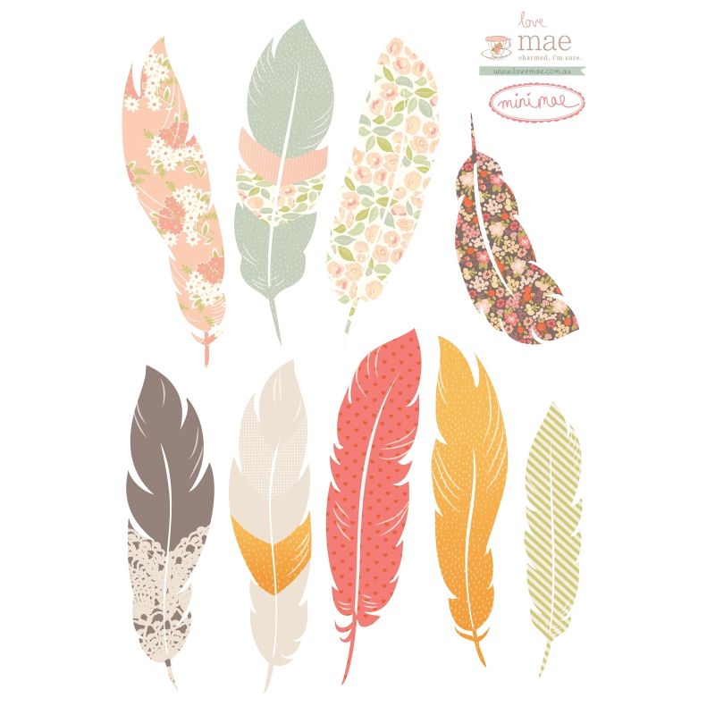 Planche de stickers Plume Floating feathers (43 x 25,5 cm) Love Maé