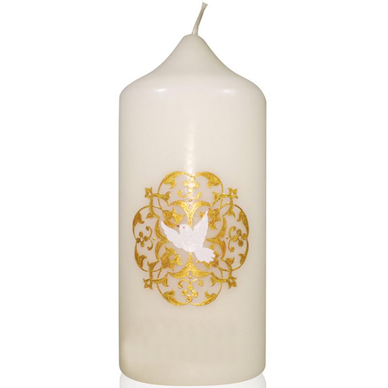 Bougie de baptême Colombe avec ornement doré Pascale Belenfant Chauveau