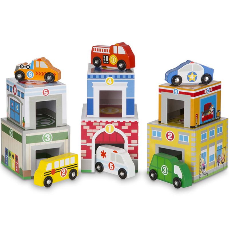 Garages numérotés à empiler avec voitures Melissa & Doug