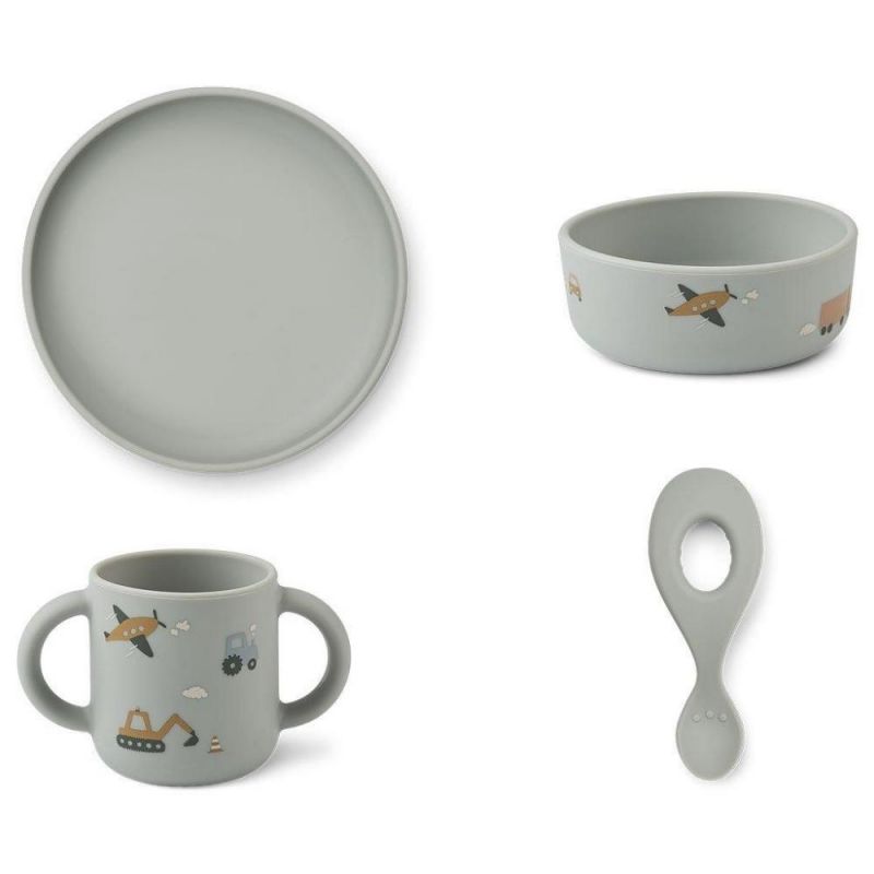 Coffret repas en silicone Vivi Vehicles dove blue mix Liewood