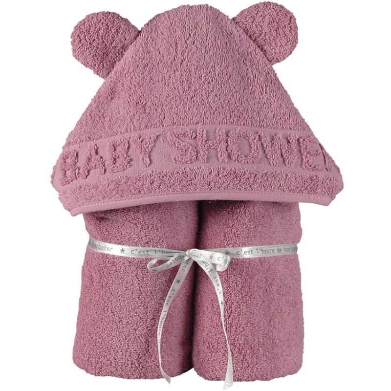 Cape de bain BabyShower vieux rose (60 x 120 cm) Little Crevette