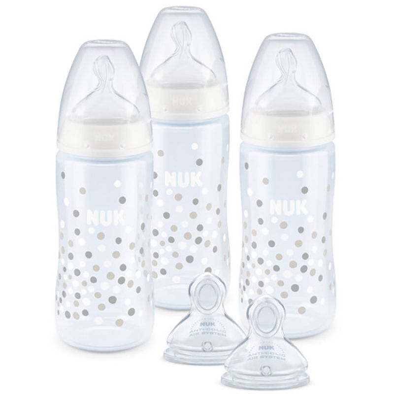 Lot de 3 biberons blancs + 2 tétines de rechange (300 ml) NUK