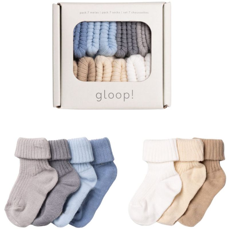 Lot de 7 paires chaussettes bleu (0-3 mois) Gloop !