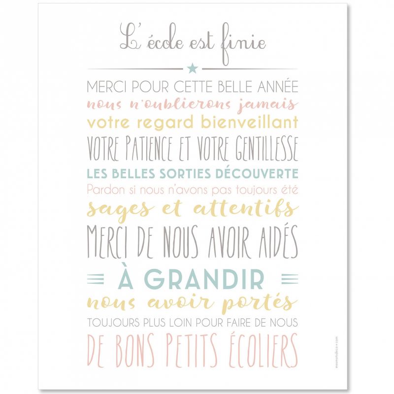 Affiche L'école est finie (40 x 50 cm) Mes Mots Déco