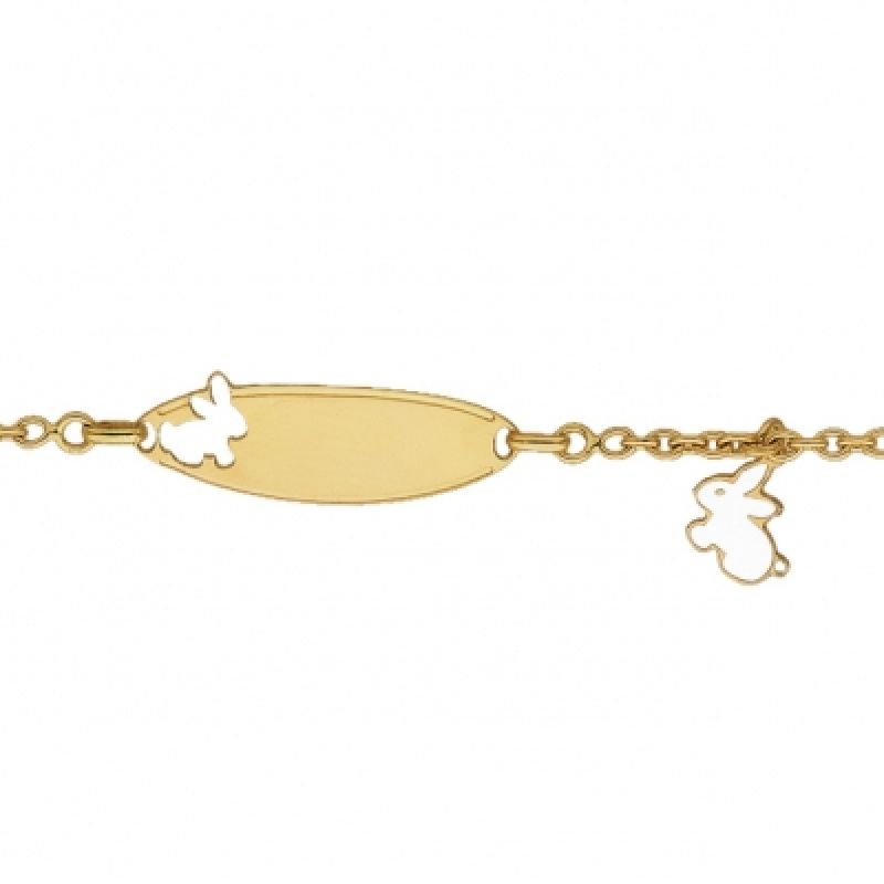 Gourmette bébé lapin laqué blanc (or jaune) Berceau magique bijoux