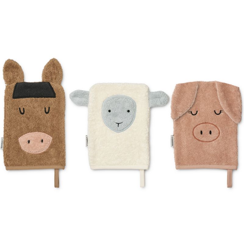 Lot de 3 gants de toilette Sylvester Farm Liewood
