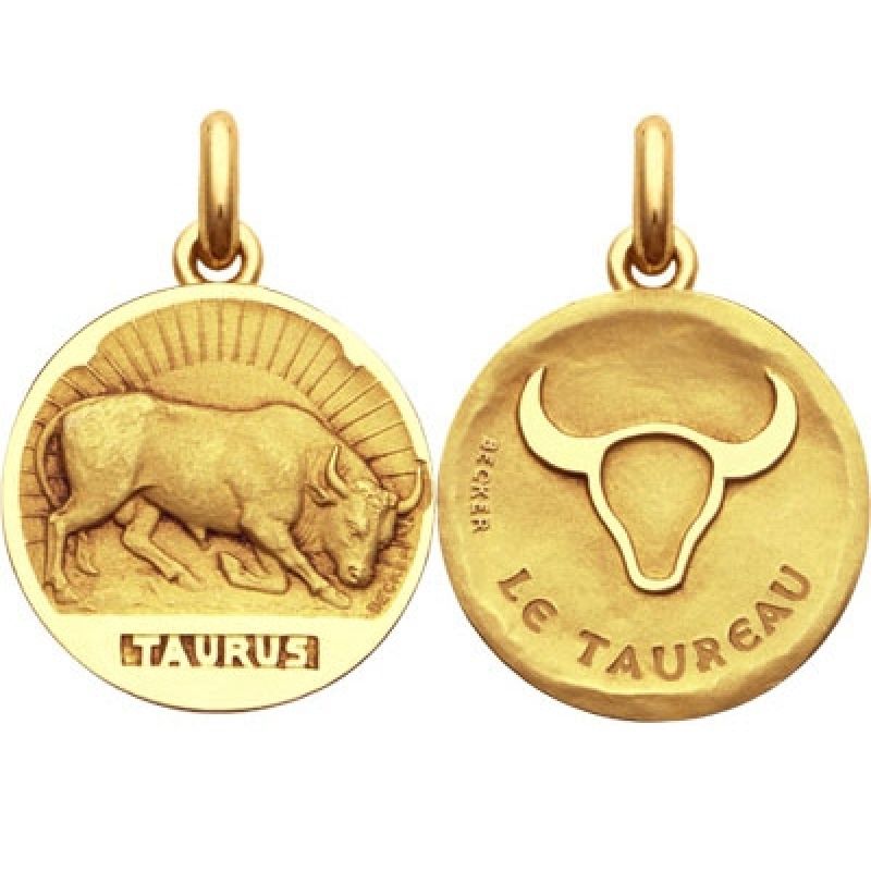 Médaille signe Taureau avec revers (or jaune 750°) Becker