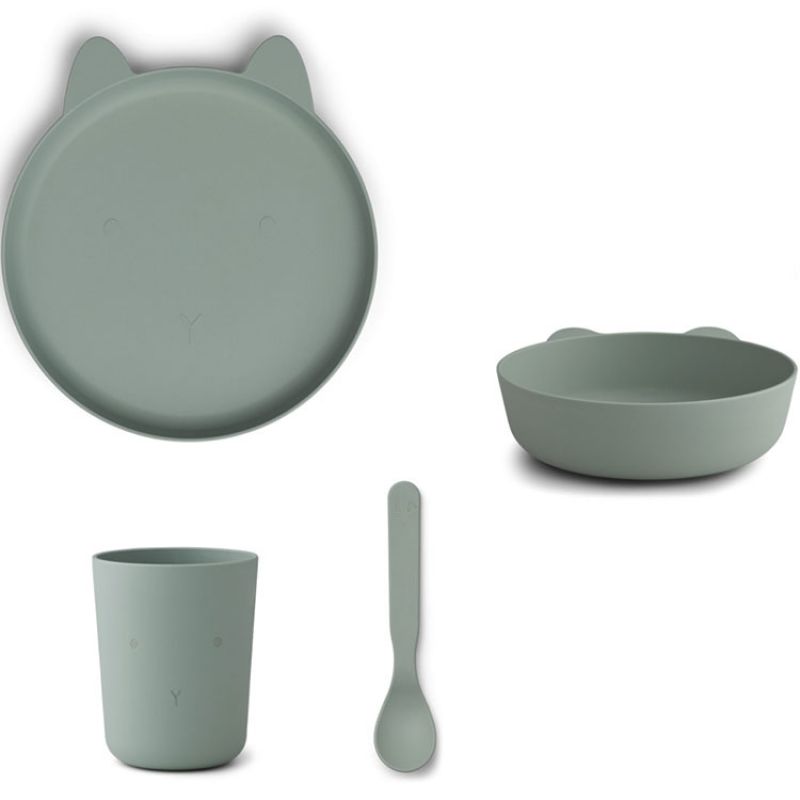Coffret repas biodégradable Paul lapin vert d'eau (4 pièces) Liewood