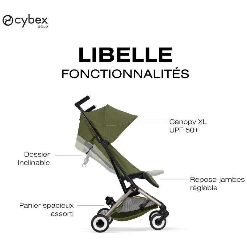 Poussette Ultra Compacte Libelle 2026 châssis Taupe Moss Green Cybex Produit 3