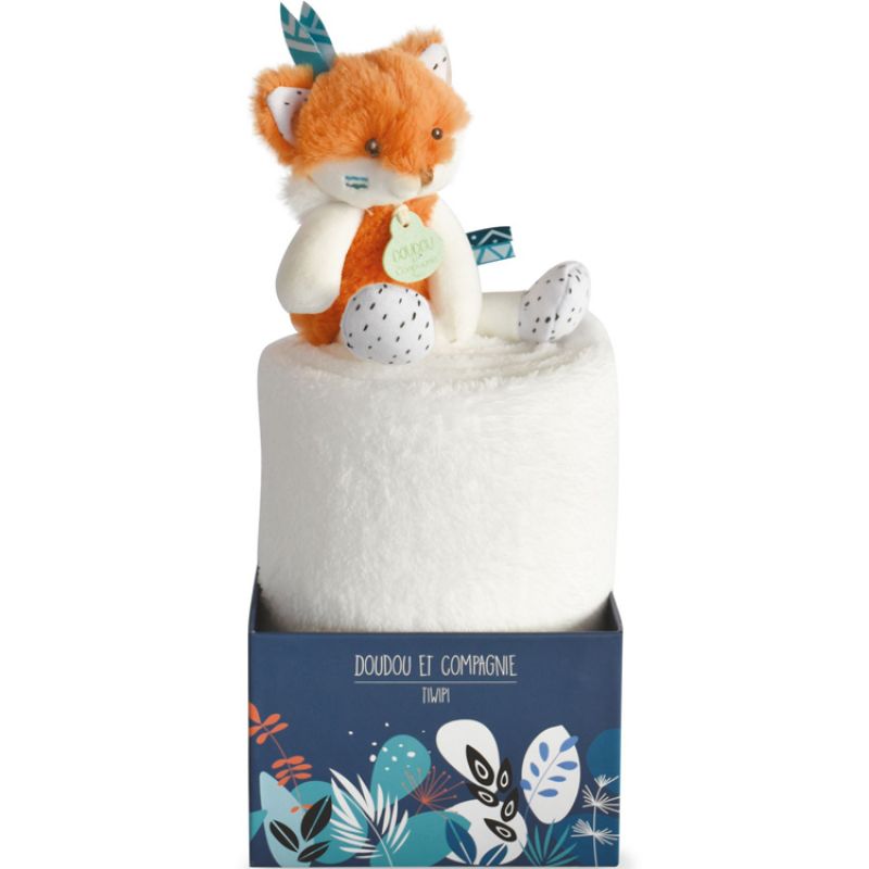 Couverture bébé en polaire avec doudou renard (100 x 70 cm) Doudou et Compagnie