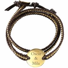 Bracelet cuir maman Indian Marron grande médaille (Plaqué or et cuir)  par Petits trésors
