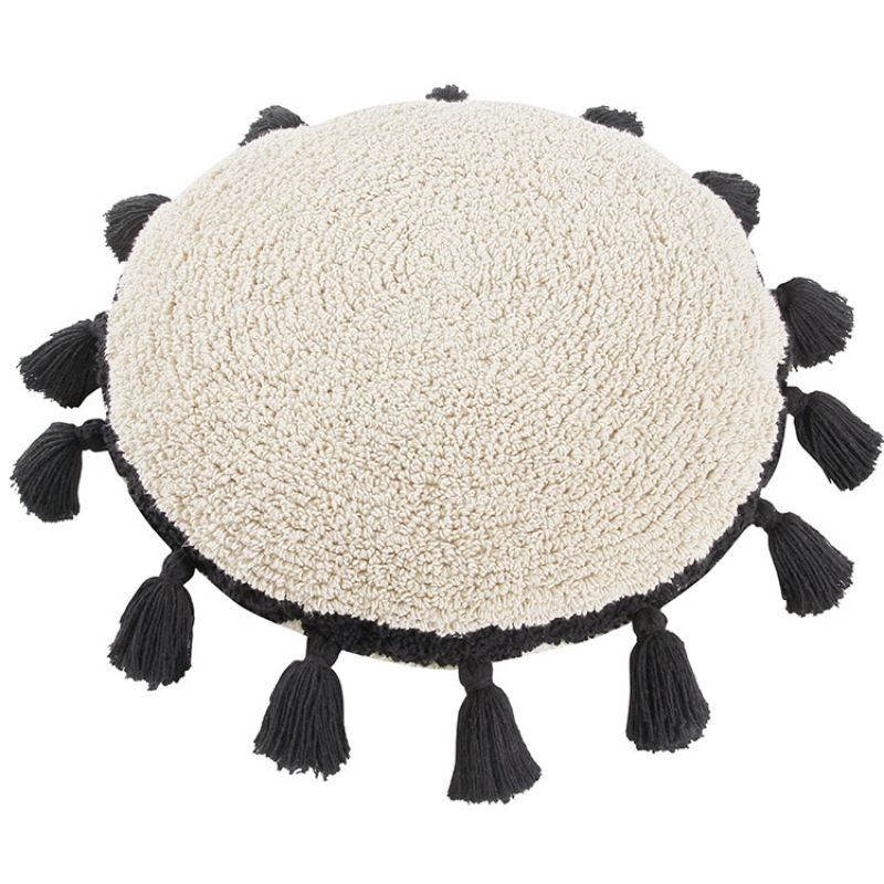 Coussin rond à pompons Circle noir (48 cm) Lorena Canals