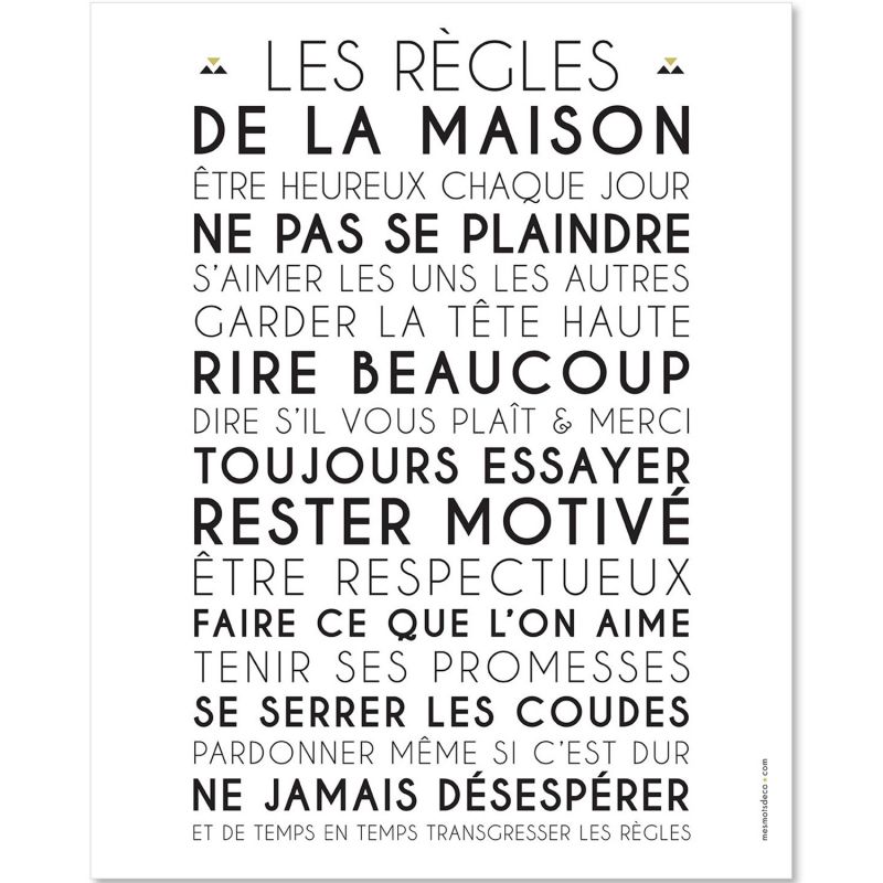 Affiche à encadrer Les règles de la maison blanc (40 x 50 cm) Mes Mots Déco