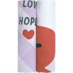 Lot de 2 langes Happy Rascals Coeur lavande (120 x 120 cm) - Lässig 