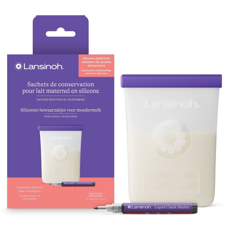 Lot de 5 sachets de conservation de lait maternel en silicone Lansinoh Produit 1