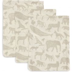 Lot de 3 gants de toilette en gaze de coton Animals Nougat - Jollein