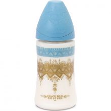 Biberon Couture Ethnic 3 vitesses bleu et doré (270 ml)  par Suavinex