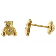 Boucles D'oreilles Enfant Or 9 Carats – Motif Ours En Nacre, Coffret Cadeau Certifié