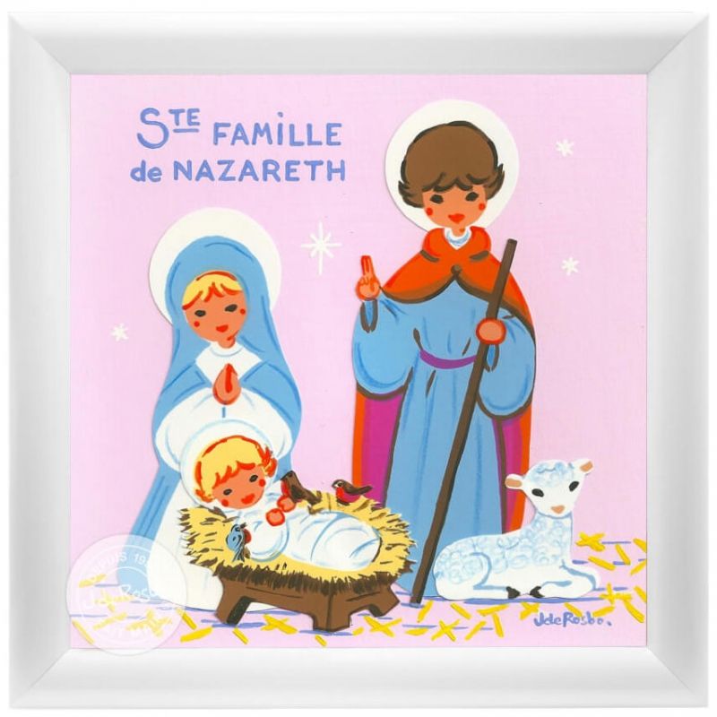 Tableau religieux Sainte Famille rose (15 x 15 cm) Atelier de Rosbo