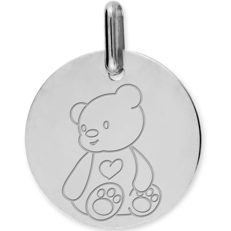 Médaille ourson personnalisable (or blanc 375°) Lucas Lucor