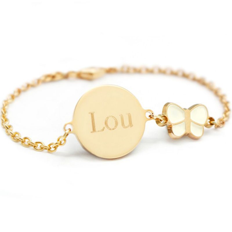 Bracelet enfant papillon laqué ivoire plaqué or (personnalisable) Petits trésors