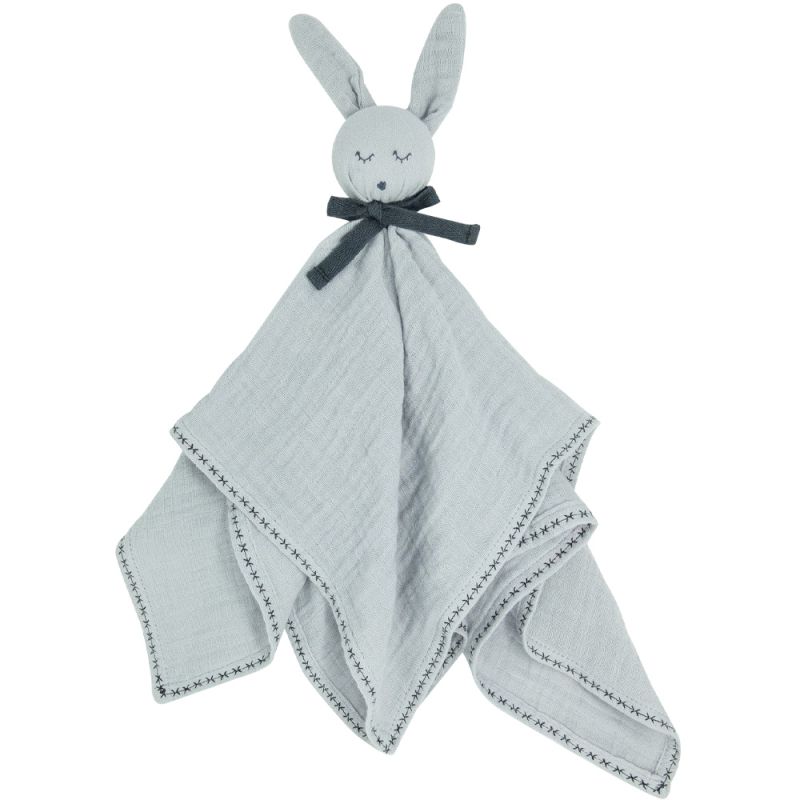 Doudou plat en coton bio Lapin gris Kadolis