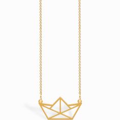 Collier chaîne 40 cm pendentif Origami bateau 20 mm (vermeil doré)
