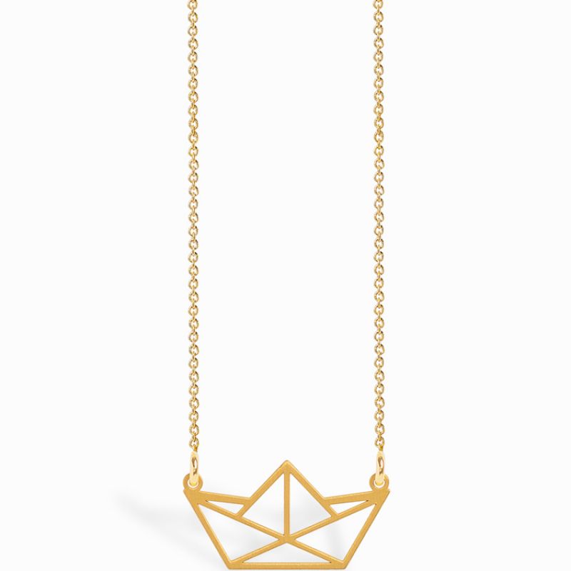Collier chaîne 40 cm pendentif Origami bateau 20 mm (vermeil doré) Coquine