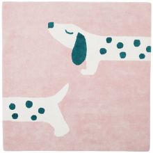 Tapis carré en coton bio Amy & Zoé chien rose (120 x 120 cm)  par Noukie's