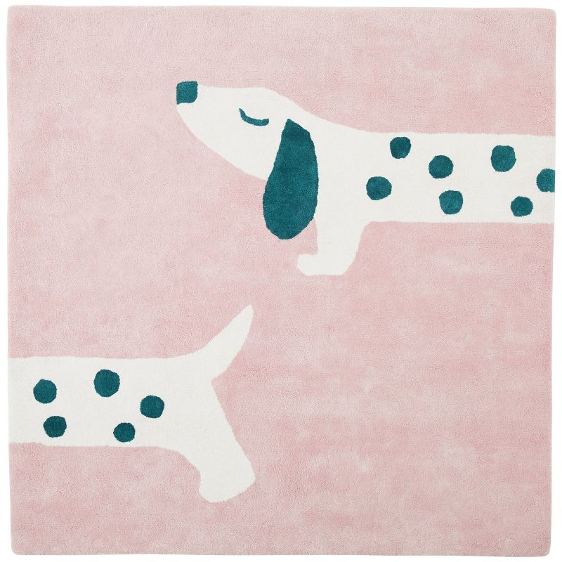 Tapis carré en coton bio Amy & Zoé chien rose (120 x 120 cm) Noukie's