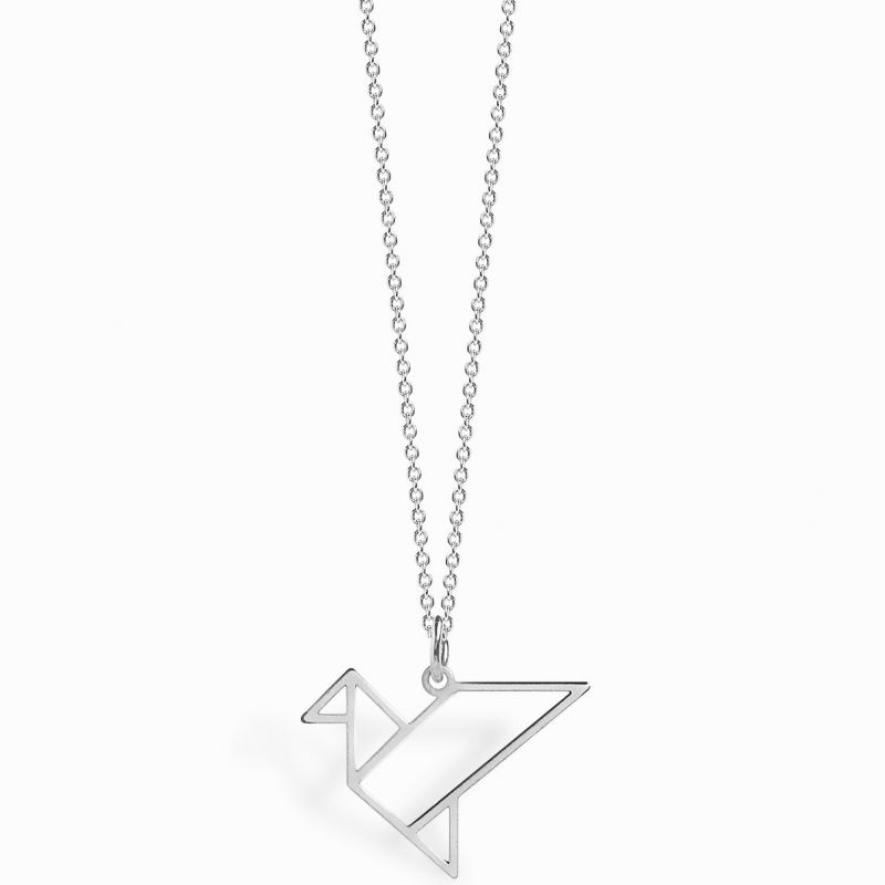 Collier chaîne 40 cm pendentif Origami oiseau 18 mm (argent 925°) Coquine