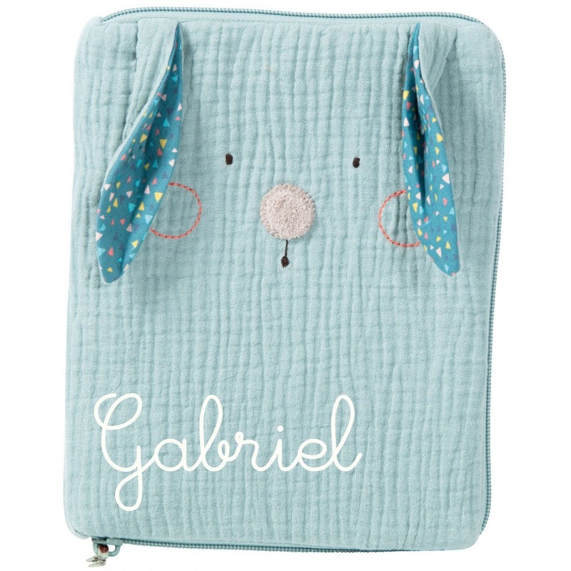 Protège carnet de santé lapin bleu Les jolis trop beaux personnalisable Moulin Roty