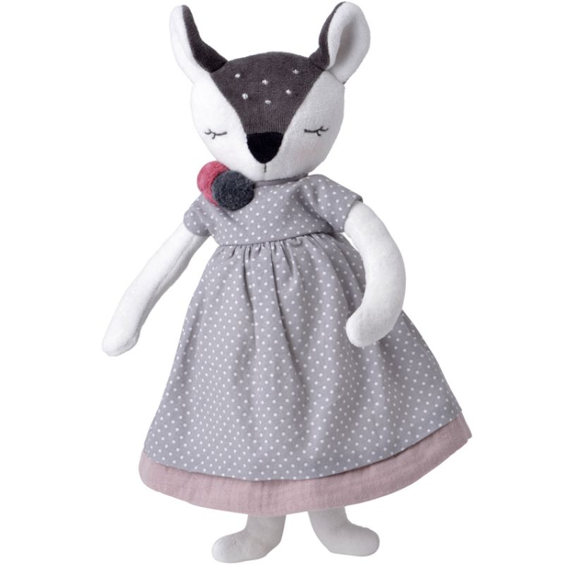 Poupée en coton bio Madame Faon gris (41 cm) Kikadu