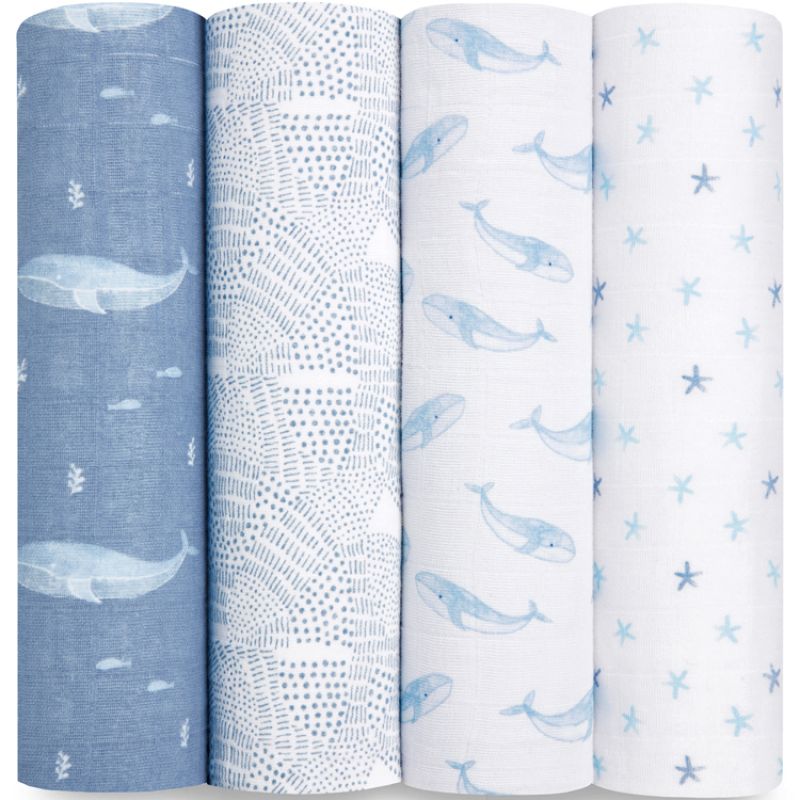 Lot de 4 maxi langes en coton bio oceanic (120 x 120 cm) aden + anais