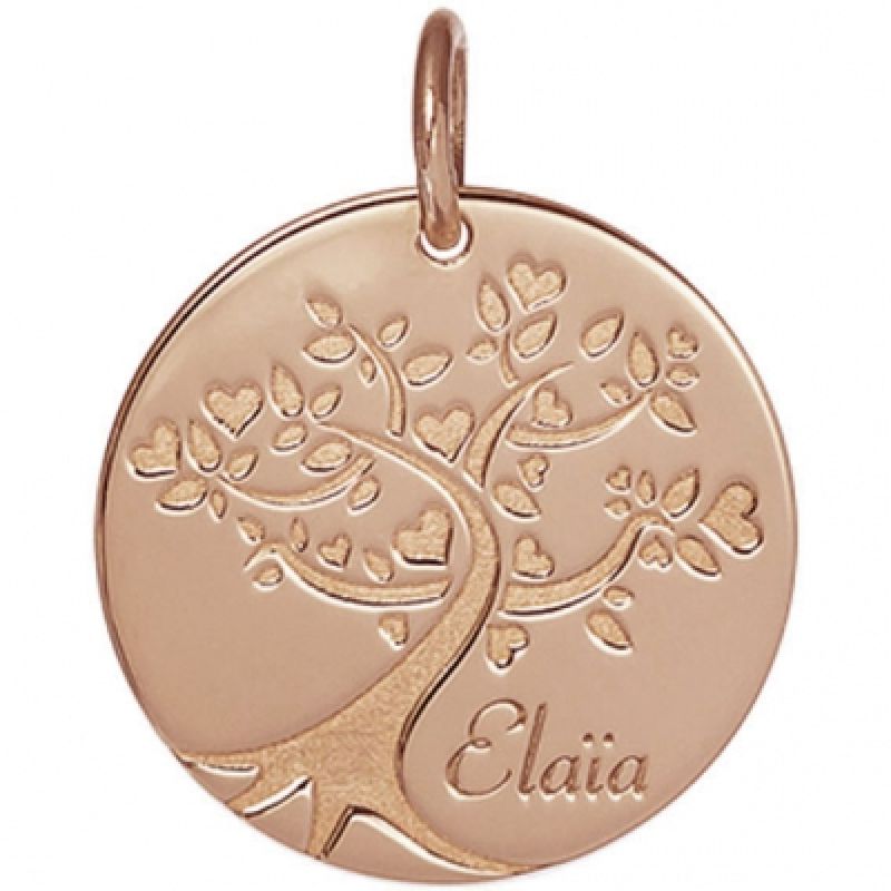 Médaille de naissance Arbre de vie Elaïa personnalisable 17 mm (or rose 750°) Je t'Ador