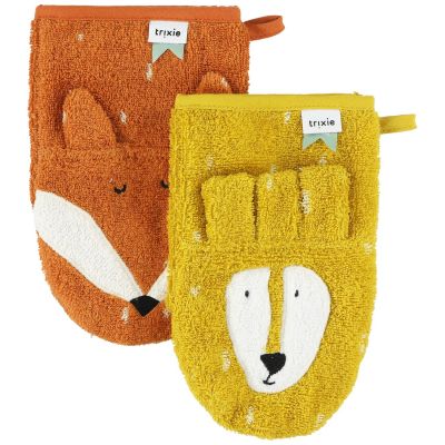 Lot de 2 gants de toilette Mr. Lion et Mr. Fox  par Trixie