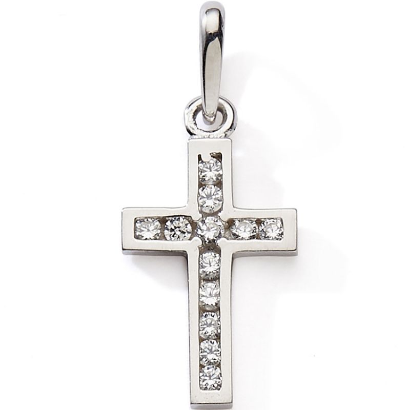 Pendentif Croix zirconium 1,5 cm (or blanc 750°) Baby bijoux