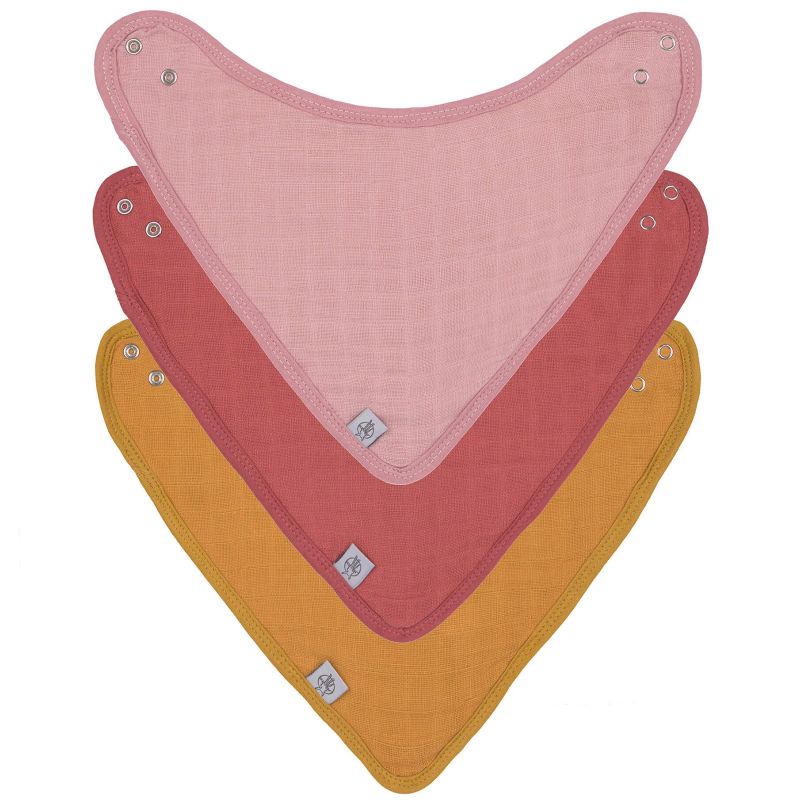 Lot de 3 bavoirs bandanas rose et moutarde Lässig