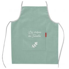 Tablier enfant en lin Vert amande (personnalisable) - Les Griottes