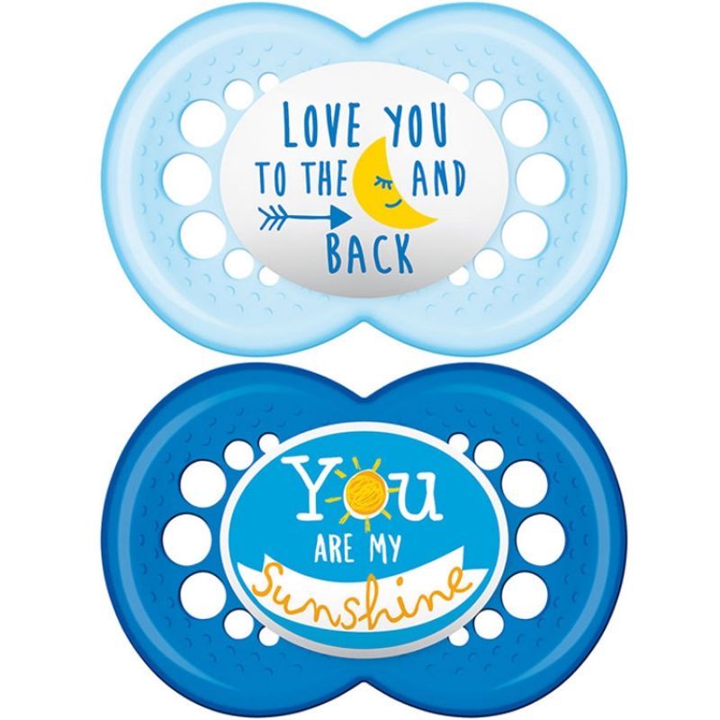 Lot de 2 sucettes anatomiques Décor message garçon (18 mois et +) MAM
