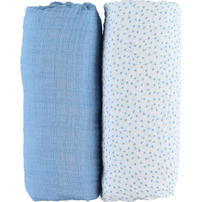 Lot de 2 draps housses coton bio Aston & Jack chien bleu (70 x 140 cm) Noukie's