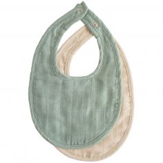 Lot de 2 bavoirs en mousseline Roman Green-Fog - Mushie