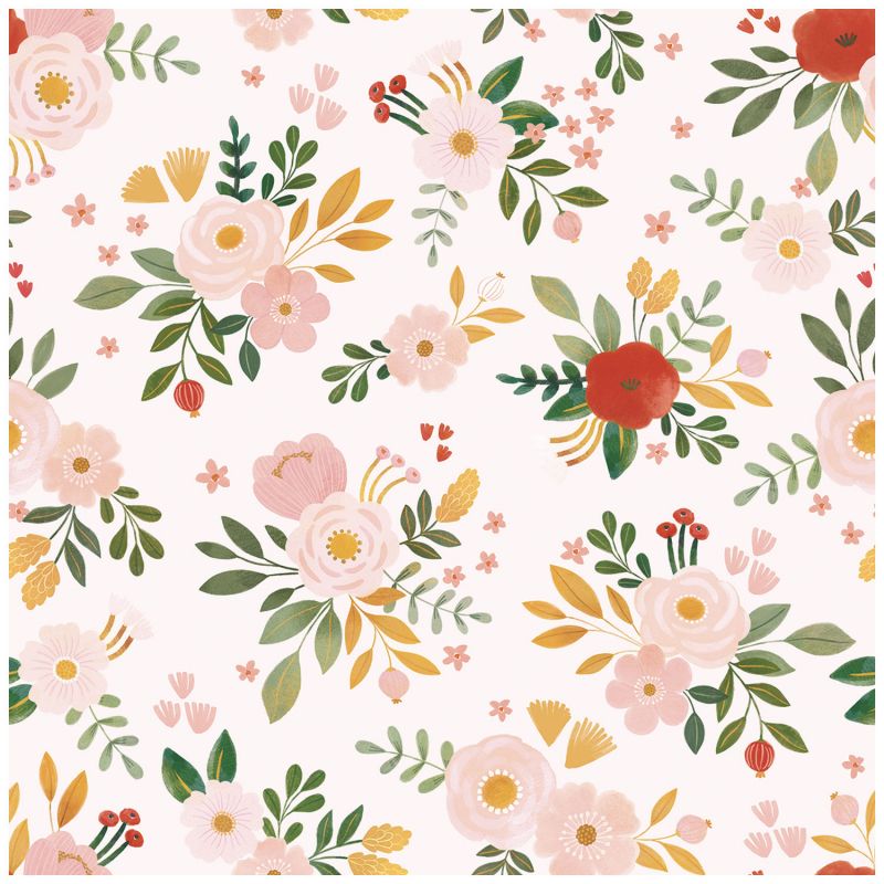 Papier peint Alysse floral rose pâle (50 cm x 10m)  Lilipinso