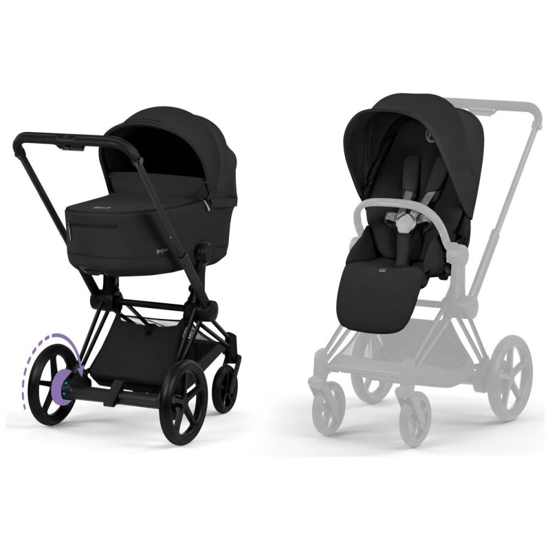 Duo e-PRIAM 2026 Poussette électrique tout-terrain avec nacelle pliable Matt Black Sepia Black Cybex Produit 1