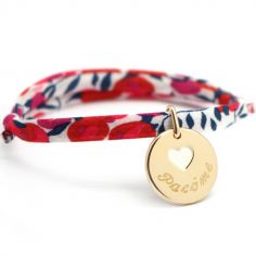 Bracelet cordon liberty médaille Coeur ivoire plaqué or (personnalisable)