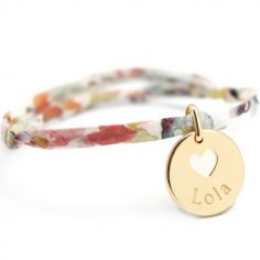 Bracelet cordon liberty médaille Coeur ivoire plaqué or (personnalisable)