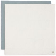 Lot de 2 maxi-langes en coton Sea Green-Ivory (115 x 115 cm) - Jollein