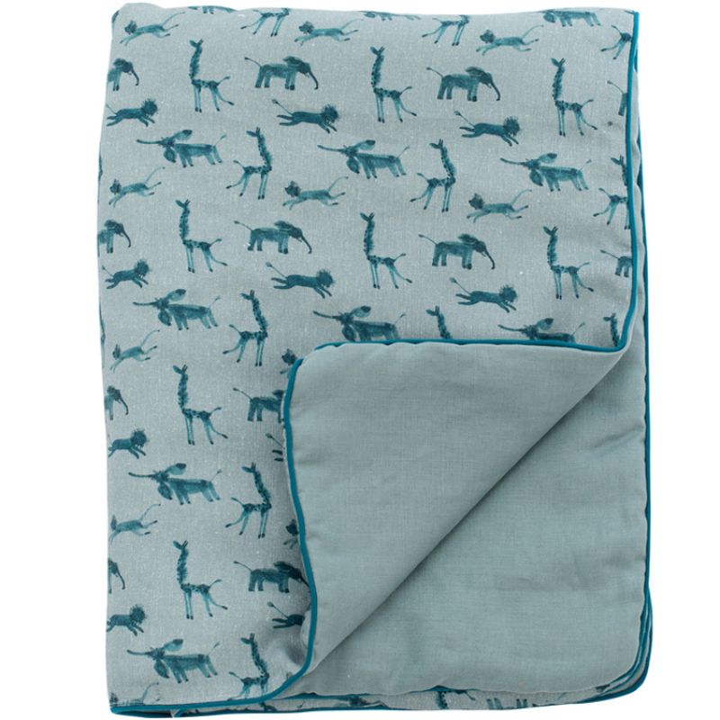 Couverture en lin bleue savane Sous mon baobab (90 x 69 cm) Moulin Roty