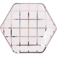 8 Assiettes En Carton Pour Baptême - Motif Cœurs Or Sur Fond Rose - Diamètre 18 Cm - 4